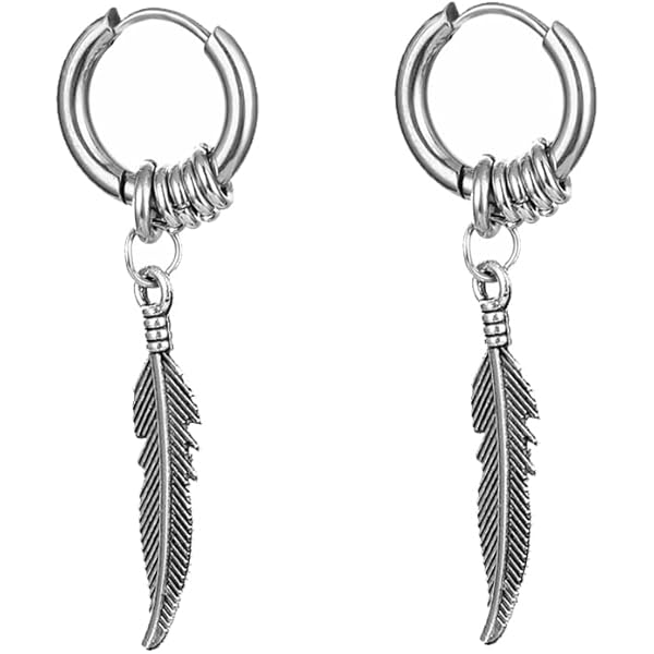 Orecchini Da Uomo In Acciaio Inossidabile - Design Goccia E Piuma - Foto 3