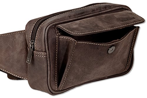 Woodland   Gro  e Bauchtasche mit viel Platz aus weichem  naturbelassenem B  ffelleder in Dunkelbraun Taupe
