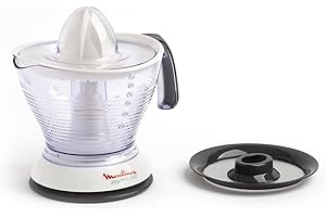 Moulinex Presse-agrumes électrique, Capacité 0,6 L, 25 W, Sélecteur de Pulpe, Extraction maximum des jus, Rangement pratique, Marche/arrêt automatique, Vitapress PC300B10, Blanc