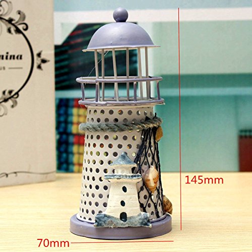 KING DO WAY Leuchtturm Mini leuchtturm deko Mittelmeer Stil Kerze Teelicht Haus Zimmer Deko Eisen Lighthouse in Muster zufaellig versendet 14.5 x7cm - 6