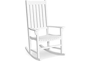 CASART Rocking Chair, Acacia Wood Porch Rocker Armchair, Outdoor Leisure Chair Lounge Seat for Balcony, Deck, Garden and Patio (White)