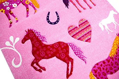 Kinderteppich Spielteppich Kinderzimmer Teppich Pferd Design mit Konturenschnitt Pink Creme Rot Orange Gelb Schwarz Größe 80×150 cm - 3