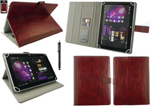 Emartbuy® Archos 101b Oxygen Tablet PC 10.1 Zoll Universalbereich Maroon Distressed PU Leder Multi Angle Exekutiv Folio Mappen Kasten Abdeckung mit Kartensteckplätze + Schwarz Eingabestift