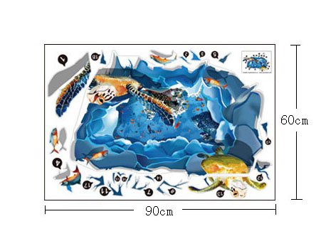 ufengke 3D-Unterwasserwelt Lebendige Schildkröten Wandsticker,Wohnzimmer Schlafzimmer Entfernbare Wandtattoos Wandbilder - 4