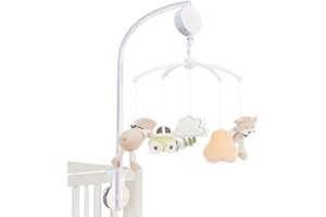 MiniDream Cot Mobile, Wind Up Music Mobile That Plays a Gentle Lullaby, No Need for Batteries, includes 360 Degree Rotating Hanging Soft Toys, Safari Design