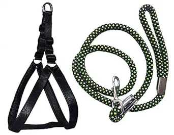 Skora Nylon Padded Black adjustable Dog Harness & Dog Leash Rope 1.25 Inch for Large Pet (Chest Size : 33-42)