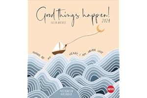 Good Things happen Postkartenkalender 2024. Kunstkalender zum Aufstellen oder Aufhängen. Illustrierte Postkarten mit Sprüchen für gute Gedanken.