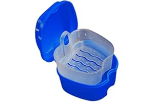 DIDISEEN Denture Bath Case Portable Orthodontic Dental Retainer Box False Teeth Storage Container for Denture, Invisalign, Braces, Mouth Guard Travel Cleaning Retainer (Dark Blue)
