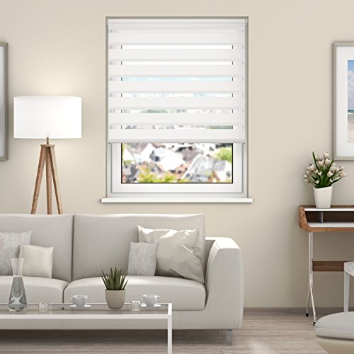 DESWIN Rollos – Doppelrollo – 130 x 160 cm WEISS – (KlemmFix Duorollo mit Metallkette, Klemmhaltern, Rollo-Magnete, Halter zum Schrauben) - 3