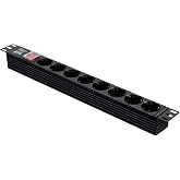 Aiten Data Power Strip PDU 8 Sockets Schuko for Cabinet Rack 19" 1U | On/Off Switch and Safety Cover - 2 Meter Cable
