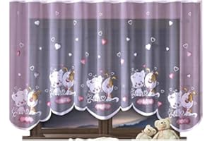 HOME DEKORATOR HomeDekorator® Vorhang Gardine mit Kräuselband Kinderzimmer Kindergardine Junge Mädchen Weiß 300 cm Extra Breit Dschungel Motiv Scheibengardine Kurzgardine Transparent Kurz Durchsichtig Universalband…