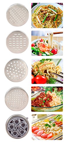 Forepin® Multi-Funktions Küche Zubehör Edelstahl Pasta Presse Nudelmaschine Spaghettieispresse Fruchtpresse Manuell mit 5 Nudel Form - 6