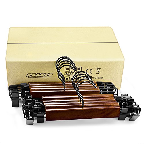 logei® 5St Holz Hosenbügel Rockbügel mit Klammern clip Hosenspanner Hemdbügel Kleiderbügel Klammernbügel Clipbügel Anti-Rutsch, Retro-Stil - 8