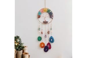 MAUSOUCA Moon Crystals Traumfänger Baum des Lebens, natürlicher Edelstein, Achat, Wandbehang für Fenster, Garten, Heimdekoration (Baum des Lebens, Stil B)