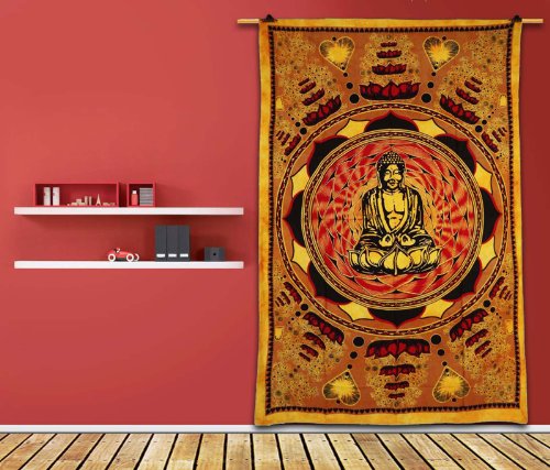 Handicrunch Buddha Wandbehang Tapisserie Senf Tischläufer Baumwolle Wandtuchindischen Geschenk-Kunst 80 X 54 Zoll - 3