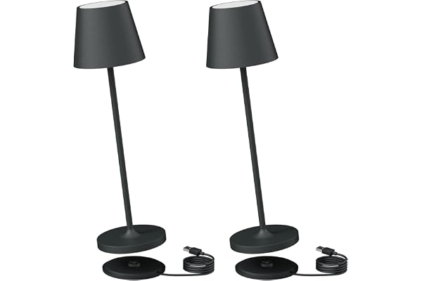 K-Bright Lampe de table à batterie LED | Dimmable luminosité | Rechargeable Couleur de Lumière blanche froide | Pour l'intérieur et l'extérieur | Contacter la base de recharge | Anthracite(2 pièces)