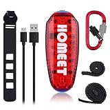 Homeet 5 LED Safety Lights USB Rechargeable Running Light Clip-on Bike Flashing Strobe Light Multi-Fonction Super Bright LED 3 Mode as Pet Collar Light, IPX4 Waterproof Bike Taillight, RED