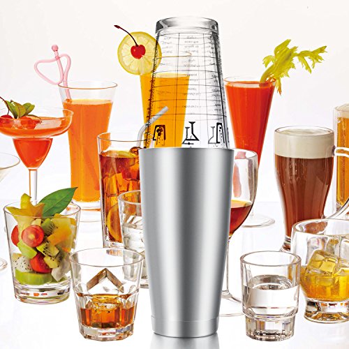Homdox 400 ml Edelstahl und Glas Cocktail Shaker, Martini/Boston/Helfen/Whisky/Barkeeper Shaker, Messbecher Drink mischen - 6