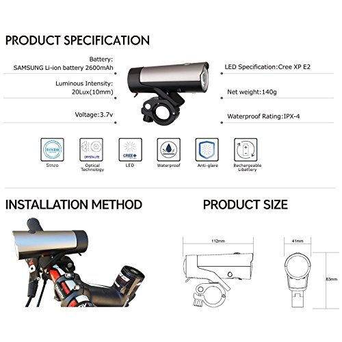 LED Fahrradbeleuchtung, AQV Premium Qualität Fahrradlampe LED Fahrrad Licht Set, 380 Lumen Fahrrad Lichter Installationssatz, LED Frontlicht & Rücklicht Camping und täglichen Gebrauch - 8
