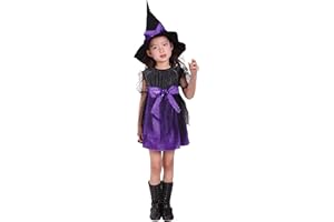 Yi'antai Disfraz de Bruja Naranja para Niña Halloween Con Sombrero, Talla 4-6 Años