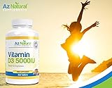 Az Natural Vitamin D3 High Strength IU, Optimum Immune System Booster, Supports Bone Strength, Small Easy to Swallow Vegetarian Tablets - GELATIN FREE Vit d Supplements for Adults, Full Years Supply to Boost Energy and Total Body Wellness.