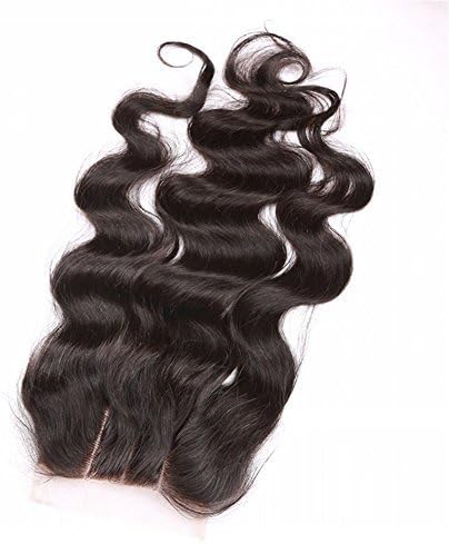 Angelbabyhair 7A Brazilian Virgin Human Hair Body Wave 4"x4" Lace Closure With Baby Hair Natural Black 1Piece 10inch (3 part )