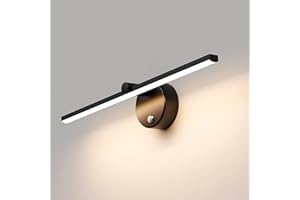 LANMOU Lampe Miroir Salle de Bain, 41cm Applique Salle de Bain avec Interrupteur, Dimmable Tactile 4000K, Rotative à 300°, 5W LED 400LM, Ip44, Noir, Éclairage Salon Chambre Couloir