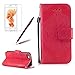 Produktbild Girlyard PU Lederhülle für Apple iPhone SE/5S/5 Wallet Flip Case, Vintage Blumen Muster Schutzhülle mit Lanyard Strap Handyhülle Standfunktion Karteneinschub und Magnetverschluß Etui - Rot