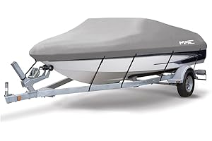 MSC Heavy Duty 600D Marine Grade Polyester Canvas Trailerable Waterproof Boat Cover,Fits V-Hull,Tri-Hull, Runabout Boat Cover (Model B - Length:14'-16' Beam Width: up to 90", Gray)