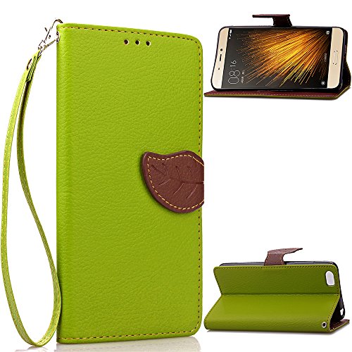 Xiaomi Mi 5 Funda  Free Gifts Multifunctional Data Line SongNi   TPU Leather Wallet Funda Leaf shape Magnetic Closure Card Slot Wallet Stand Flip leather Funda for Xiaomi Mi 5-Green