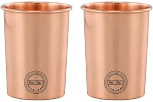 Fashnkart Verres en cuivre pur Eau potable Santé ayurvédique Gobelets en cuivre pur 10,14 oz 300 ml (uni) (2 Pcs)