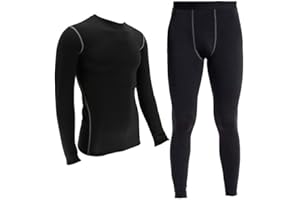 YUSHOW Zestaw męskiej bielizny termicznej z długim rękawem, kalesony, termiczna warstwa bazowa, z podszewką polarową, kombinezon kompresyjny do treningu, jazdy na nartach, biegania, wędrówek