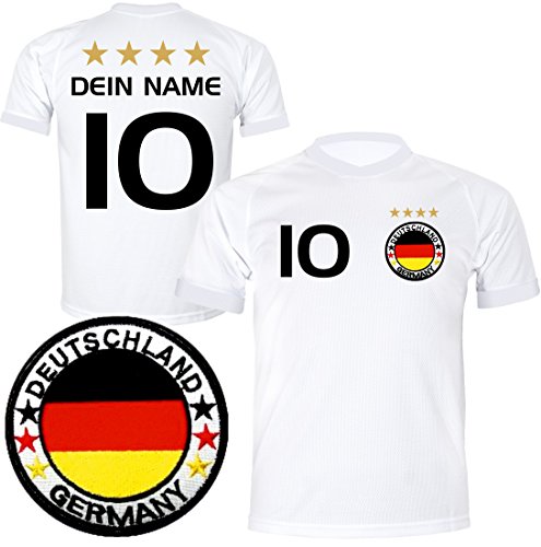 ElevenSports Deutschland Trikot mit GRATIS Wunschname + Nummer + Wappen Typ #DV im EM/WM weiss – Geschenke für Kinder,Jungen,Baby. Fußball als WeihnachtsgeschenkT-Shirt personalisiert