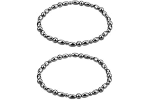 EUMENIDES Tobilleras de hombre y mujer con magnetica, 24 CM （9,45 pulgadas），hematita, alivia el dolor de las articulaciones y promueve el sueño, 2 piezas, negro brillante de 4 mm