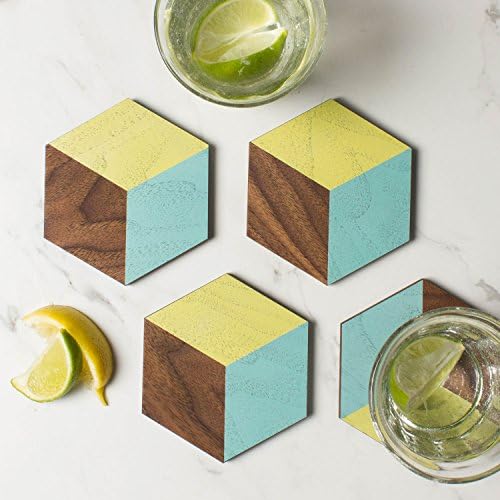 Wooden Geometric Coaster Set of 4 Hexagon Shape