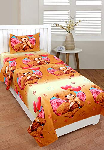 BSB Trendz 3D Printed Super Soft Glace Cotton Single Bedsheet with 1 Pillow Cover -Beige& Cream