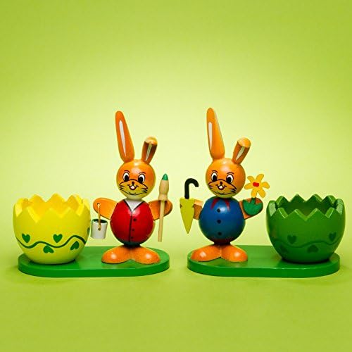 SIKORA OD08 Easter Deocoration Wooden Egg Cups with Easter Rabbits Set of 2, Color / Style:A2 Set of 2 red / blue