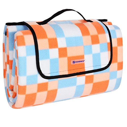 Songmics 200 x 200 cm XXL Picknickdecke Fleece wärmeisoliert wasserdicht mit Tragegriff GCM73C
