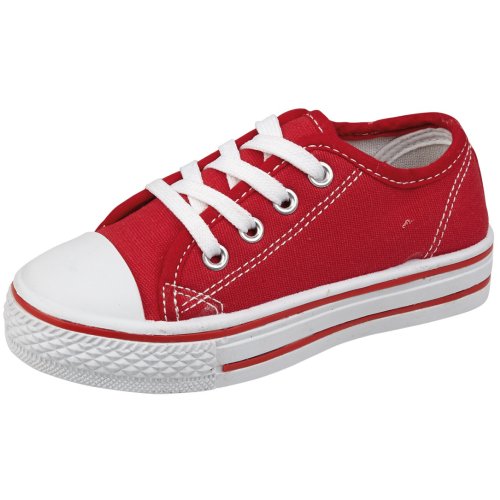 C3-Infants Lace Up Canvas Pump Shoes With White Laces - 28 (UK-10) Red