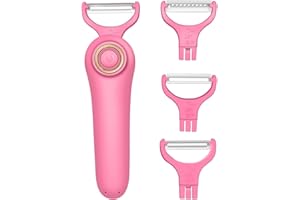 LUODIRGB 3-in-1 Electric Peeler | Auto Blade for Fruits/Vegetables | 3 Interchangeable Blades | USB Charging,Battery Capacity 1500 mAh | Kitchen, Travel, Camping (PL907-PINK)