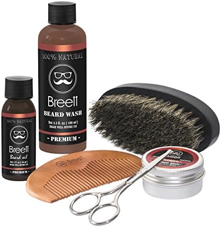 Beard Care Kit, Breett Moustache Care Gift Set Including Beard Wash, Beard Brush Comb Set, Beard Balms and Oils and Beard Scissors