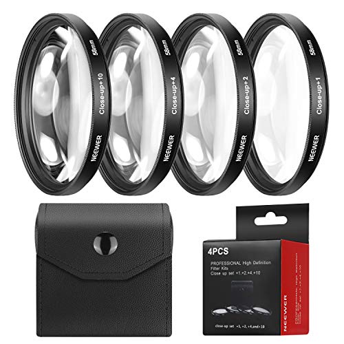 Neewer® 58mm 4pz. Macro Close-up Filtro Kit (+1, +2, +4, +10) con Borsellino di Filtri per Canon Nikon Sony Samsung Pentax e altri Digitale SLR Fotocamera Obiettivo con 58mm Filettatura di Filtro