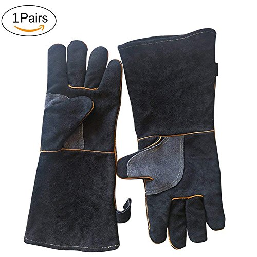 spécifications Byjia BBQ/Soudage/Gants De Manipulation des Animaux, Gants Résistants Au Feu Et À La Chaleur Cuir avec Coutures,40Cm