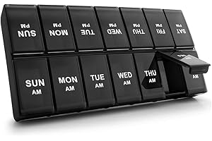 Annwer Weekly Pill Box Organiser 7 Day Pill Case AM PM, BPA Free Medicine Storage Box for Pills, Vitamins, Medication and Tablets, Vitamin case 2 Times a Day(Black)