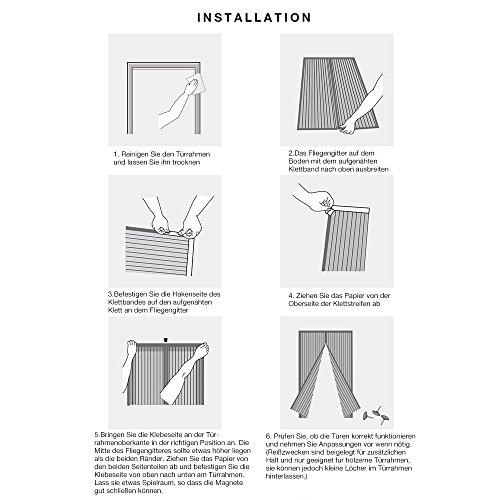 Jerrybox Fliegengitter Tür Insektenschutz Vorhänge Magnetvorhang Magnetischer Fliegenvorhang Moskitonetz für Türen/Balkontür, 90 x 210 cm, Schwarz - 7