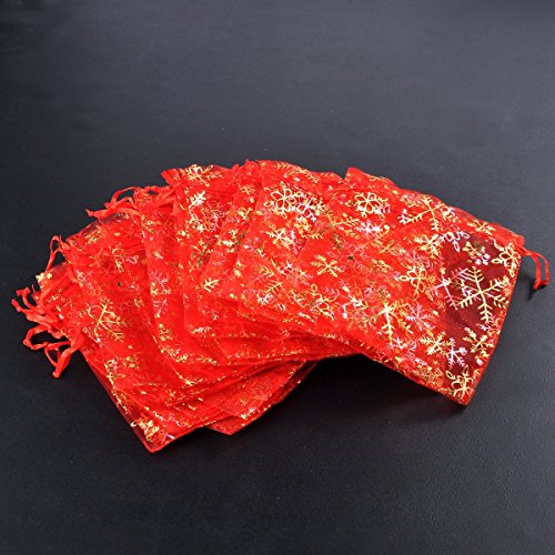 HooAMI 50Stk Rot Organza säckchen mit schneeflock Organzabeutel Hochzeit beutel Geschenk 12cm x16cm - 4