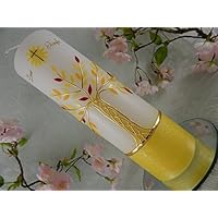 Taufkerze verziert Lebensbaum gelb gold Taufkerzen Junge Mädchen 250/70 mm mit Name und Datum