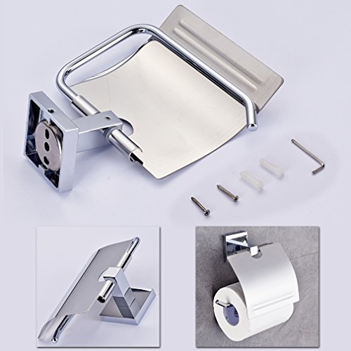 Auralum® Elegant Chrom Toilettenpapierhalt Wandhalter Papierhalter Küchenrollenhalter Toilettenpapierhalter mit Deckel 135*142*55mm - 8