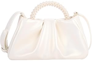Bomiclss Elegant Evening Purse - Pearl Handbags for Women, Stylish Leather Clutch Purse Crossbody with Strap