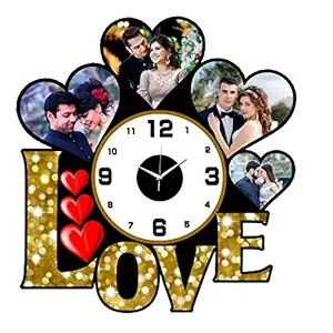 Shri Kanth Art Synthetic Wood Clock Design Couple Love Photo Frames for Office and Home Decorations (12 x 12 Inch)